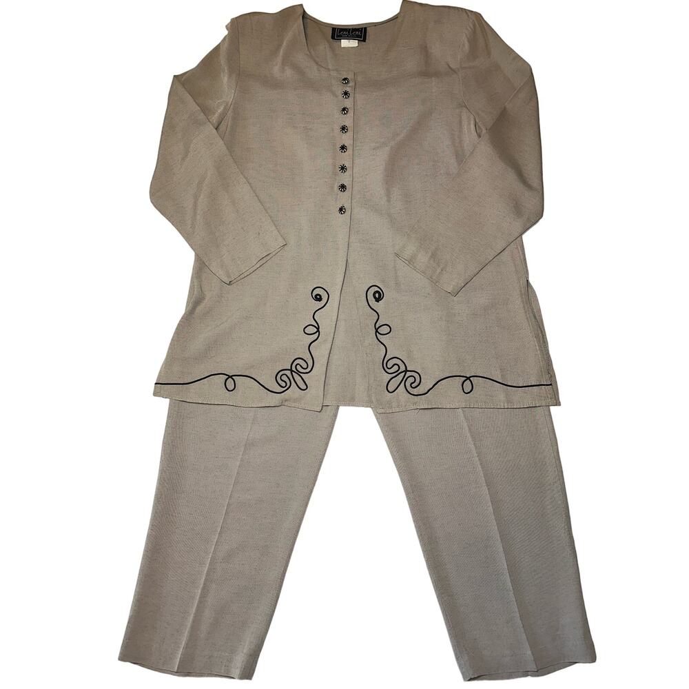 Vtg Leni Leni Suit 2 Piece Jacket Pants Long Sleeve Button Front Brown Size 16